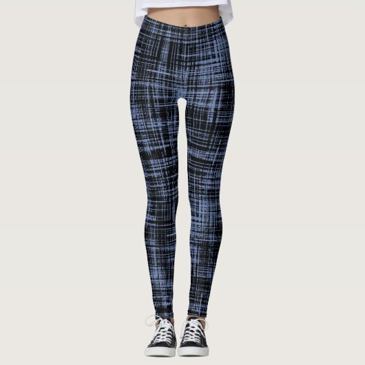 Black Blue Grey Abstract Stripe Patroon Leggings (Voorkant)