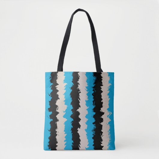 Black Blue Grey Abstract Stripe Patroon Tote Bag (Voorkant)