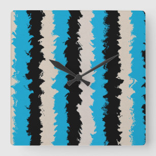 Black Blue Grey Abstract Stripe Patroon Vierkante Klok