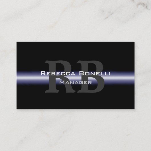 Black Blue Grey Monogram Manager Visitekaartje (Voorkant)