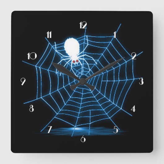 Black & Blue Halloween Spider-webwandklok Vierkante Klok (Voorkant)