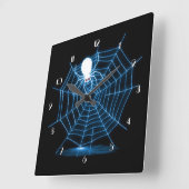 Black & Blue Halloween Spider-webwandklok Vierkante Klok (Hoek)