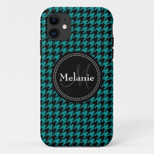 Black Blue Houndstooth Monogrammed Pattern Case-Mate iPhone Case