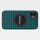Black Blue Houndstooth Monogrammed Pattern Case-Mate iPhone Case (Achterkant (horizontaal))