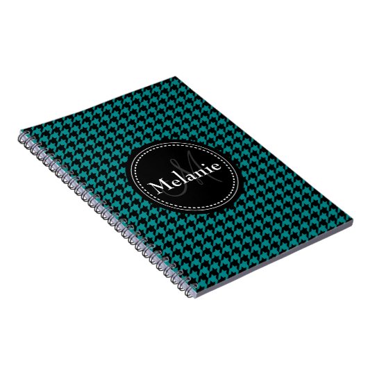 Black Blue Houndstooth Monogrammed Pattern Notitieboek (Rechterzijde)
