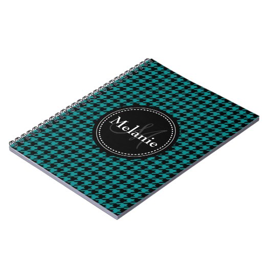 Black Blue Houndstooth Monogrammed Pattern Notitieboek (Linkerzijde)