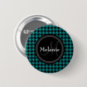 Black Blue Houndstooth Monogrammed Pattern Ronde Button 5,7 Cm (Voorkant /achterkant)