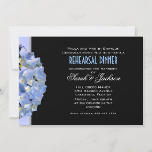 Black & Blue Hydrangea Rehearsal Dinner Invite Kaart