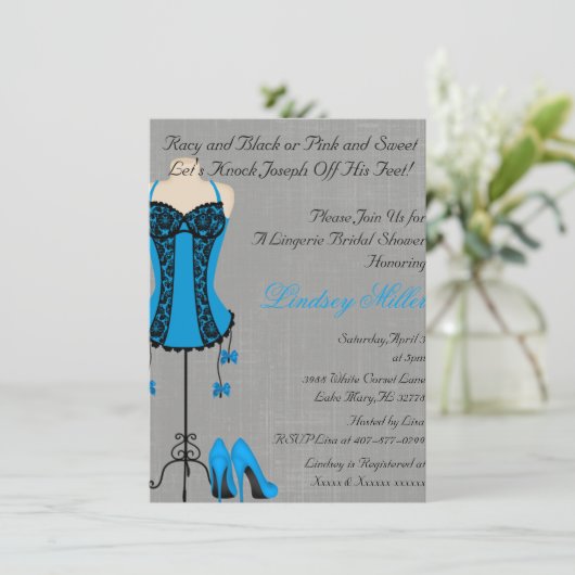 Black & Blue Lingerie Bruids Douche Uitnodiging (Staand voorkant)