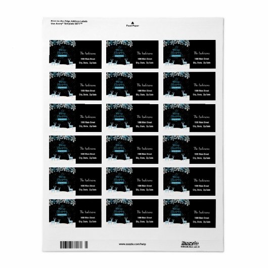 Black Blue Merry-kerstlabel Etiket (Full Sheet)