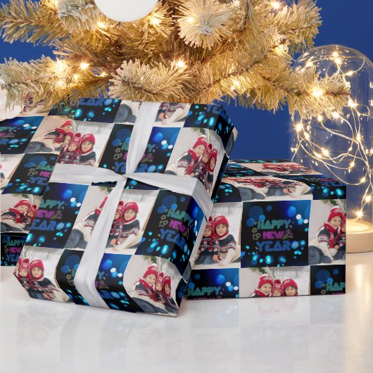 Black & Blue Midnight Sparkle Neon Glow New Year Cadeaupapier (Feestdagen)