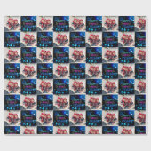 Black & Blue Midnight Sparkle Neon Glow New Year Cadeaupapier (Vlak)