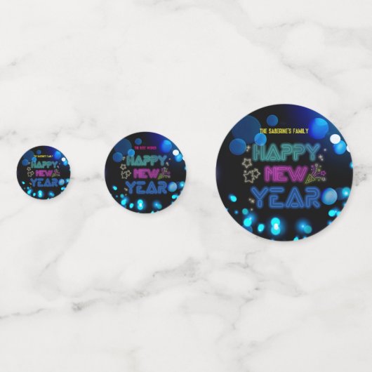 Black & Blue Midnight Sparkle Neon Glow New Year Confetti (Achterkanten)