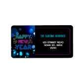 Black & Blue Midnight Sparkle Neon Glow New Year Etiket (Voorkant)
