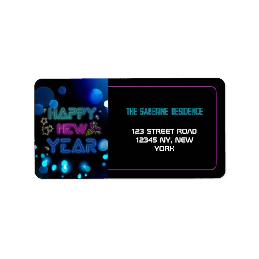 Black & Blue Midnight Sparkle Neon Glow New Year  Etiket (Voorkant)