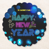 Black & Blue Midnight Sparkle Neon Glow New Year Kartonnen Onderzetters (Voorkant)