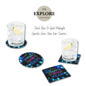 Black & Blue Midnight Sparkle Neon Glow New Year Kartonnen Onderzetters