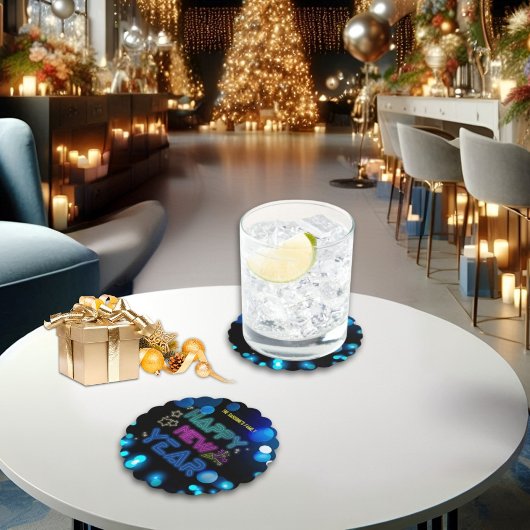 Black & Blue Midnight Sparkle Neon Glow New Year Kartonnen Onderzetters