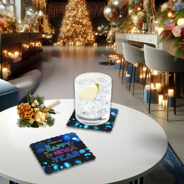 Black & Blue Midnight Sparkle Neon Glow New Year Kartonnen Onderzetters