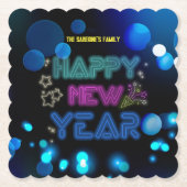 Black & Blue Midnight Sparkle Neon Glow New Year  Kartonnen Onderzetters (Voorkant)