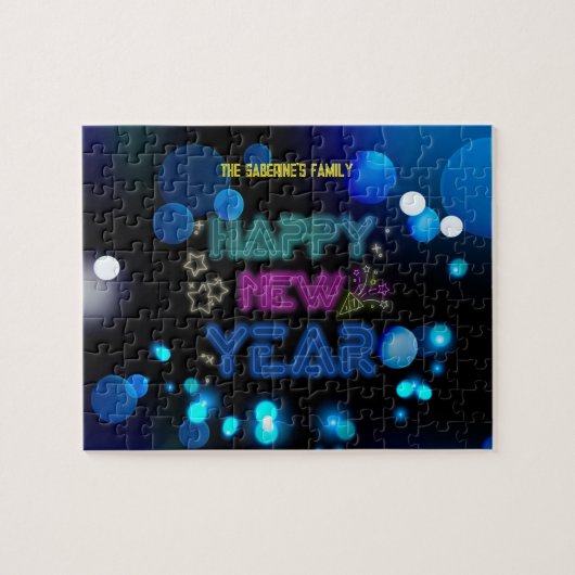Black & Blue Midnight Sparkle Neon Glow New Year Legpuzzel (Horizontaal)