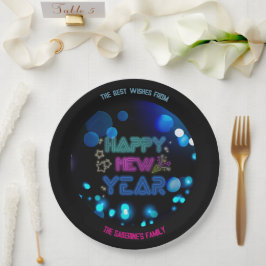 Black & Blue Midnight Sparkle Neon Glow New Year Papieren Bordje
