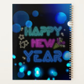 Black & Blue Midnight Sparkle Neon Glow New Year Planner (Achterkant)