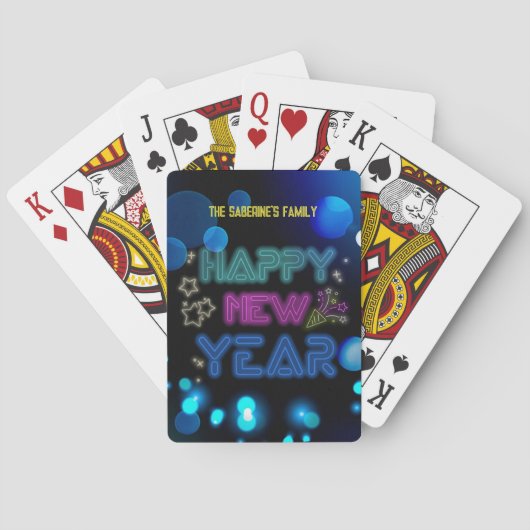 Black & Blue Midnight Sparkle Neon Glow New Year  Pokerkaarten (Achterkant)