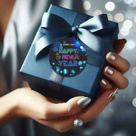 Black & Blue Midnight Sparkle Neon Glow New Year Ronde Sticker