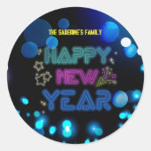 Black & Blue Midnight Sparkle Neon Glow New Year Ronde Sticker (Voorkant)