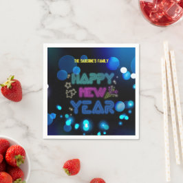Black & Blue Midnight Sparkle Neon Glow New Year Servet