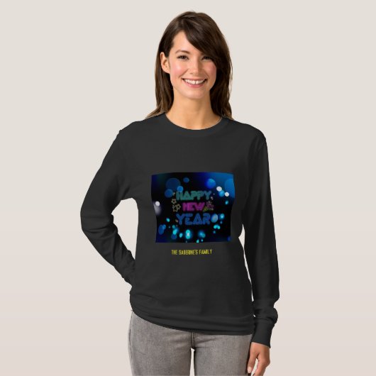 Black & Blue Midnight Sparkle Neon Glow New Year T-shirt (Voorkant volledig)