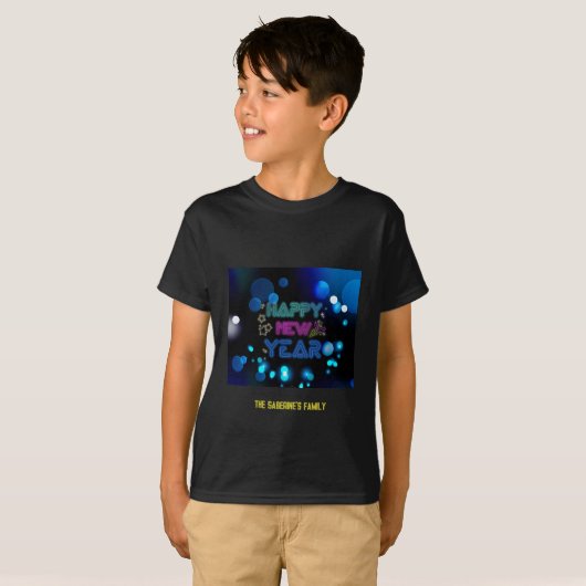 Black & Blue Midnight Sparkle Neon Glow New Year T-shirt (Voorkant volledig)