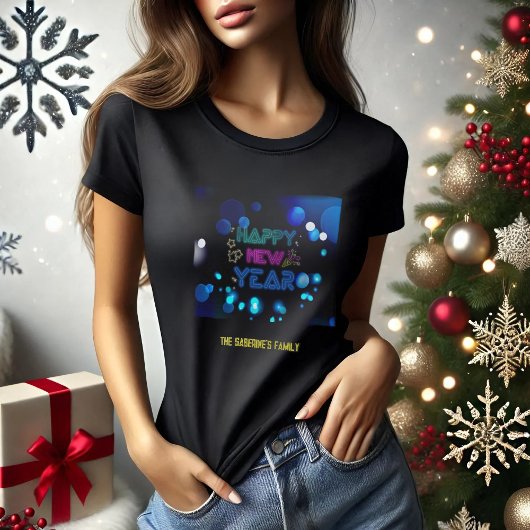 Black & Blue Midnight Sparkle Neon Glow New Year T-shirt
