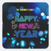 Black & Blue Midnight Sparkle Neon Glow New Year Vierkante Sticker (Voorkant)