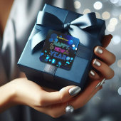 Black & Blue Midnight Sparkle Neon Glow New Year  Vierkante Sticker