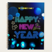 Black & Blue Midnight Sparkle Neon Glow Nieuwjaar Planner (Voorkant)