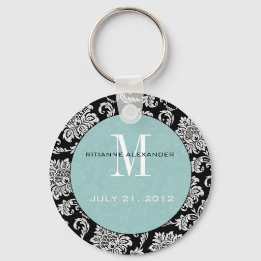 Black Blue Monogram Wedding Sleutelhanger (Voorkant)