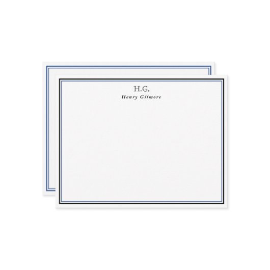 Black Blue Monogrammed Notitiekaartje (Voorkant / Achterkant in situ)