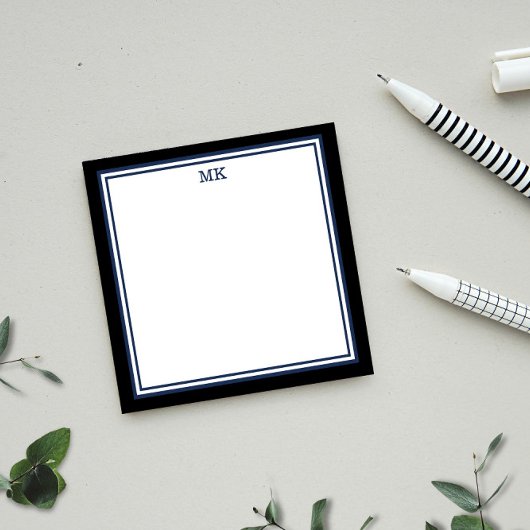 Black Blue Monogrammed Post-it Notes