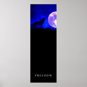 Black Blue Motivatie Freedom Wolf door Poster