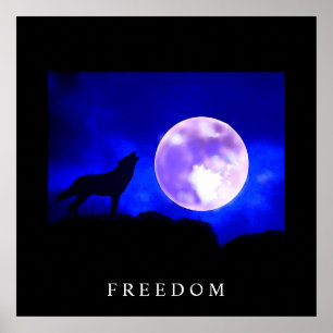 Black Blue Motivatie Freedom Wolf Poster