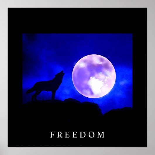 Black Blue Motivatie Freedom Wolf Poster (Voorkant)