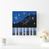 Black & Blue Musical Melody Square Wall Clock Vierkante Klok (Huis)