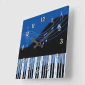 Black & Blue Musical Melody Square Wall Clock Vierkante Klok (Hoek)