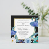 Black Blue n White Waterverf Floral Poppy Simple Kaart (Staand voorkant)