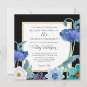 Black Blue n White Waterverf Floral Poppy Simple Kaart (Voorkant)