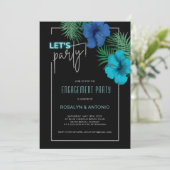Black Blue Neon Tropical Engagement Party Kaart (Staand voorkant)
