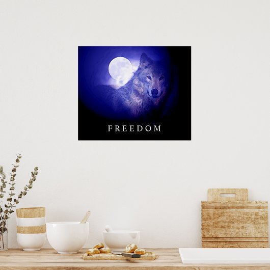 Black Blue Night Freedom Wolf Head Fullmoon Poster (Keuken)