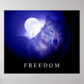 Black Blue Night Freedom Wolf Head Fullmoon Poster (Voorkant)